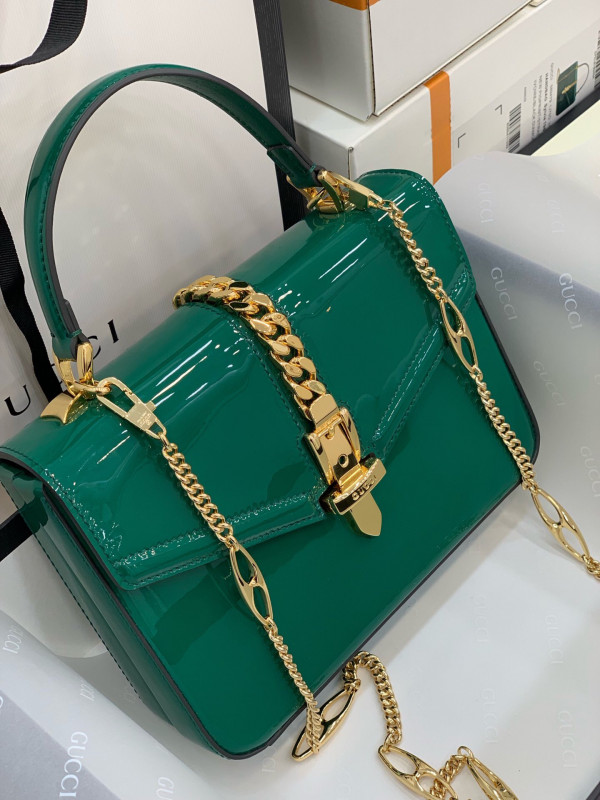 G*u*i sylvie 1969 patent leather mini top handle bag